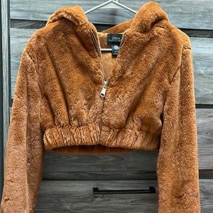 Urban outfitters cropped faux fur hoodie